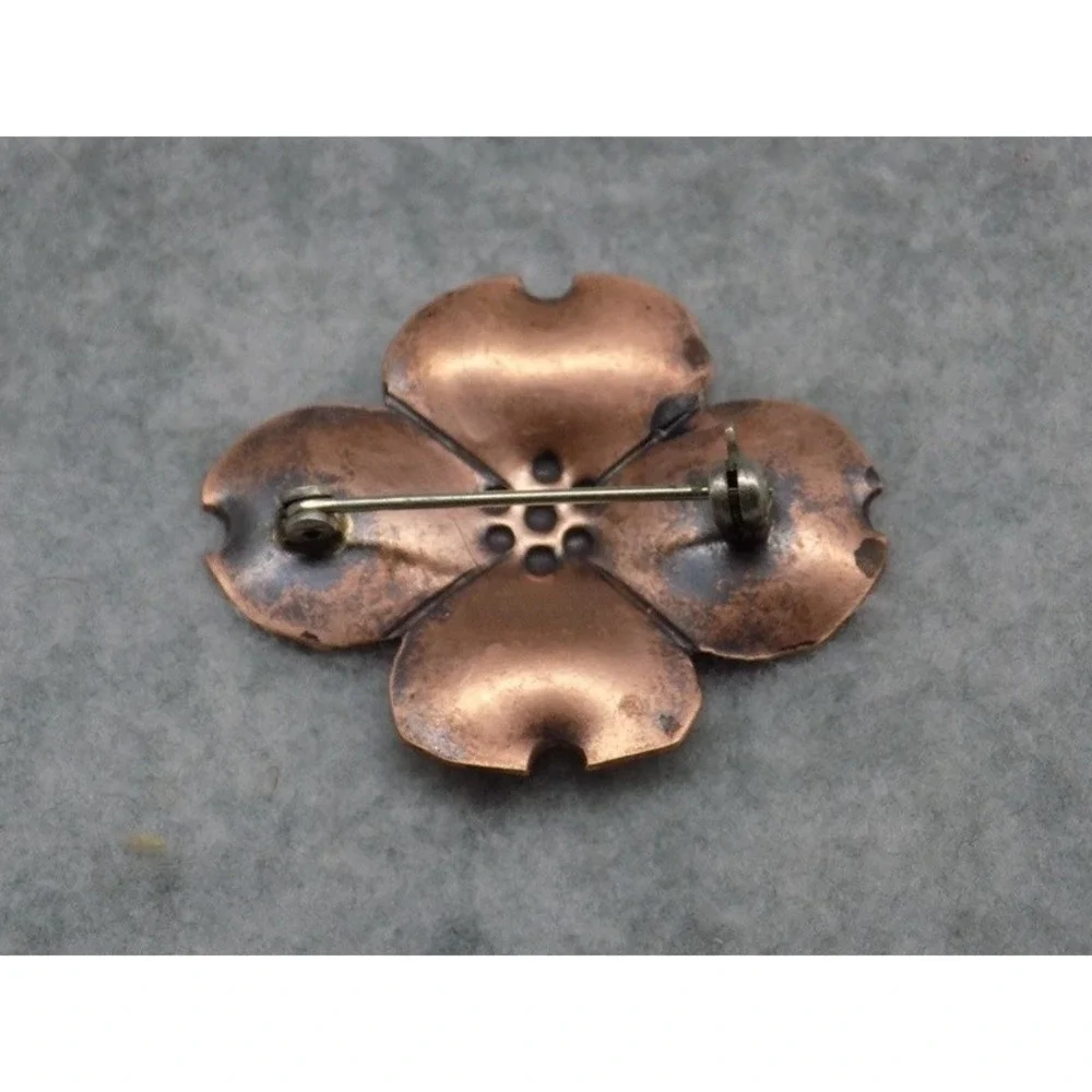 Stuart Nye Copper Dogwood Blossom Brooch Pin Vintage Unsigned Hand Wrought
